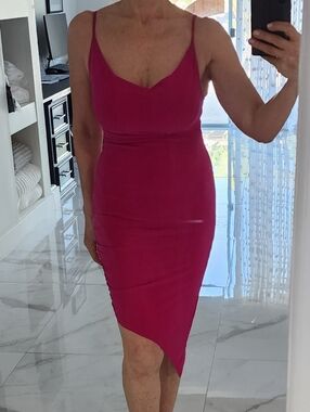 Olivia Rae Fuchsia Asymmetrical Slip Dress